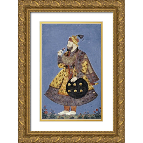 Sultan Abul-Hasan of Golconda Gold Ornate Wood Framed Art Print with Double Matting by Bikaner, Ustad Murad