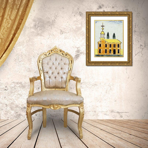 Watercolor and Ink Drawing Gold Ornate Wood Framed Art Print with Double Matting by Bixler, David