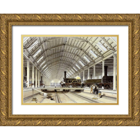 Engine House, Swindon Gold Ornate Wood Framed Art Print with Double Matting by Bourne, John C.