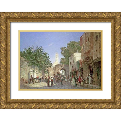 An Arab Street Scene Gold Ornate Wood Framed Art Print with Double Matting by Boze, Honore