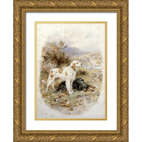 An English and a Gordon Setter Gold Ornate Wood Framed Art Print with Double Matting by Bradley, Basil