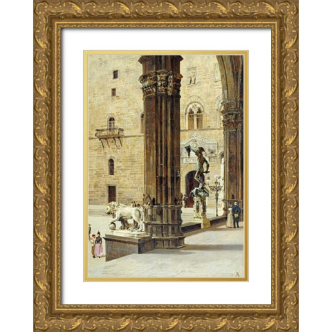 La Loggia Dei Lanzi, Florence Gold Ornate Wood Framed Art Print with Double Matting by Brandeis, Antonietta