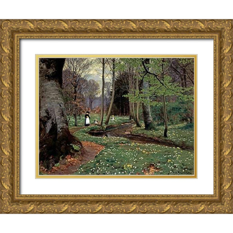 The Woodland Path Gold Ornate Wood Framed Art Print with Double Matting by Brendekilde, Hans Anderson