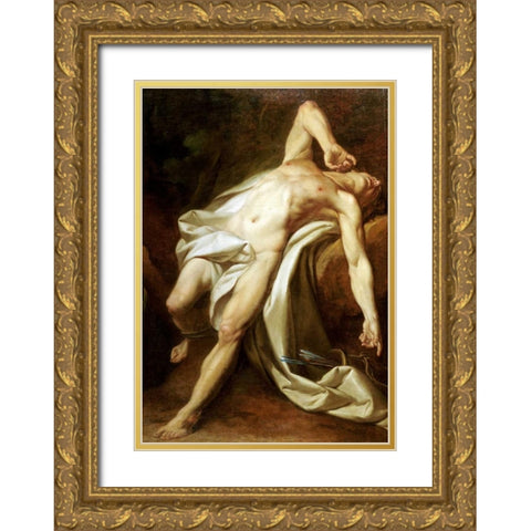 Saint Sebastian Gold Ornate Wood Framed Art Print with Double Matting by Brenet, Nicolas-Guy