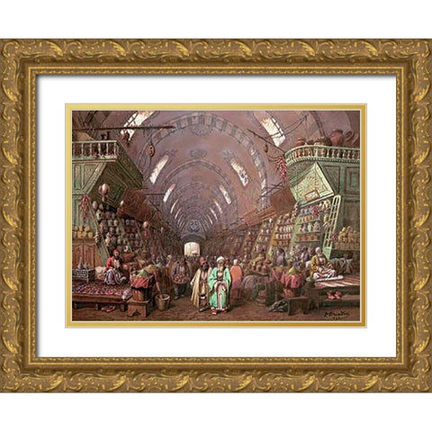 A Bazaar In Constantinople Gold Ornate Wood Framed Art Print with Double Matting by Brindesi, Jean