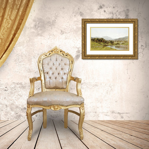 Monument Mountain From The Berkshire Meadows Gold Ornate Wood Framed Art Print with Double Matting by Bristol, John Bunyan