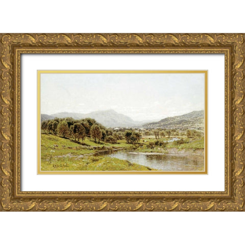 Monument Mountain From The Berkshire Meadows Gold Ornate Wood Framed Art Print with Double Matting by Bristol, John Bunyan