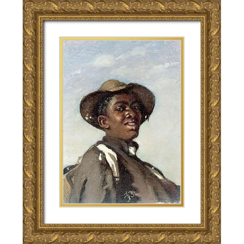 A Negro, Head and Shoulders Gold Ornate Wood Framed Art Print with Double Matting by Buchser, Frank