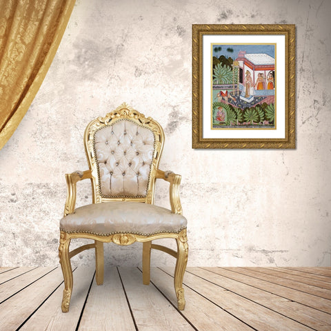 The Elopement of Dhola and Maru Gold Ornate Wood Framed Art Print with Double Matting by Bundi