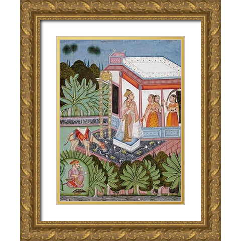 The Elopement of Dhola and Maru Gold Ornate Wood Framed Art Print with Double Matting by Bundi