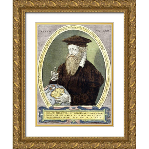 Gerard Mercator Gold Ornate Wood Framed Art Print with Double Matting by Busius, Bernardus