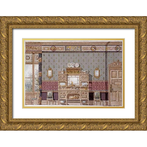 Hunting Lodge Interior Gold Ornate Wood Framed Art Print with Double Matting by Candish, Charles