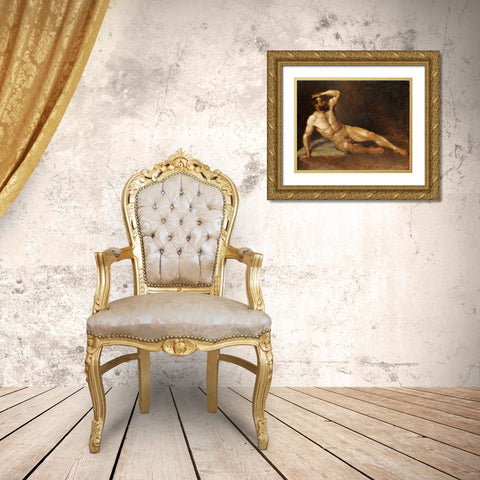 A Reclining Male Nude Gold Ornate Wood Framed Art Print with Double Matting by Von Staschiripka Canon, Hans