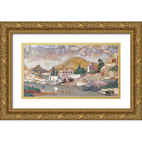 Pietra Dura Landscape Gold Ornate Wood Framed Art Print with Double Matting by Cappelli, Baccio