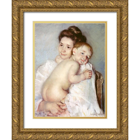 The Young Mother Gold Ornate Wood Framed Art Print with Double Matting by Cassatt, Mary