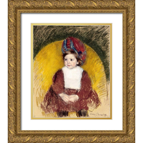 Margot In a Dark Red Costume Gold Ornate Wood Framed Art Print with Double Matting by Cassatt, Mary