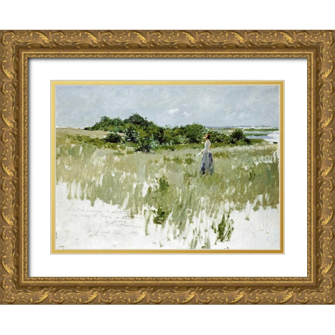 Shinnecock Hills Gold Ornate Wood Framed Art Print with Double Matting by Chase, William Merritt