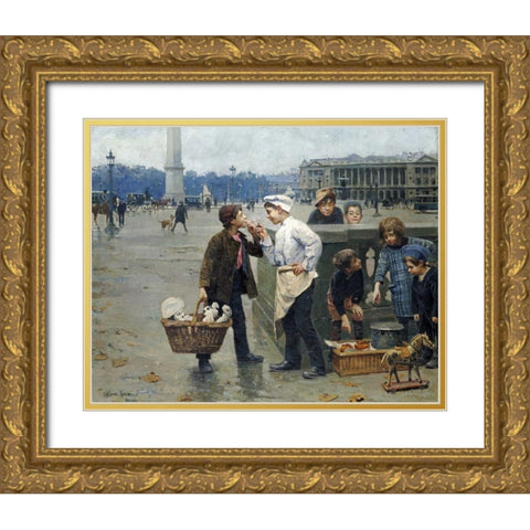 The Little Traders Gold Ornate Wood Framed Art Print with Double Matting by Chocarne-Moreau, Paul Charles
