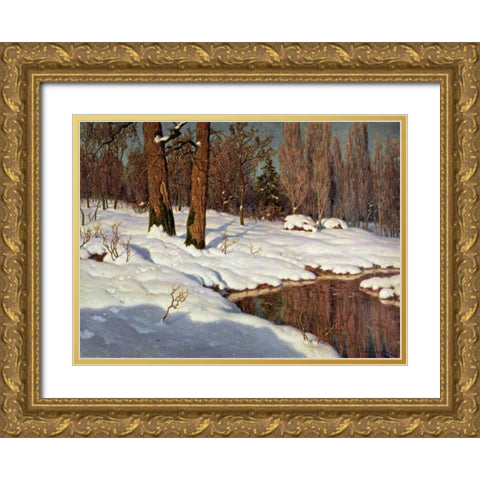 Snowscape Gold Ornate Wood Framed Art Print with Double Matting by Choultse, Ivan Federovich