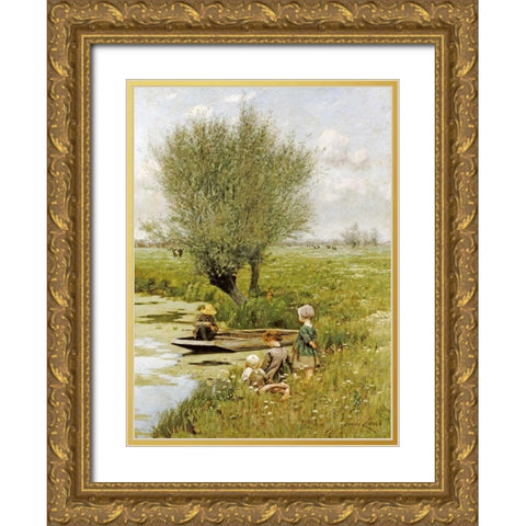 By The Riverside Gold Ornate Wood Framed Art Print with Double Matting by Claus, Emile