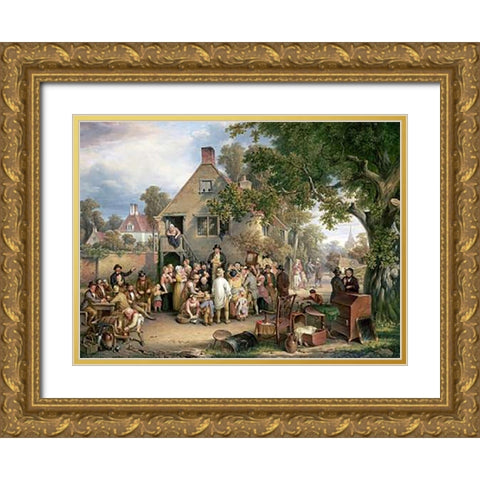 An Auction In a Village Gold Ornate Wood Framed Art Print with Double Matting by Cockburn, Edwin