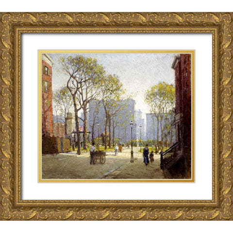 Late Afternoon, Washington Square Gold Ornate Wood Framed Art Print with Double Matting by Cornoyer, Paul