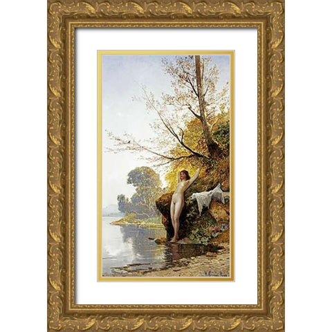 The Bather Gold Ornate Wood Framed Art Print with Double Matting by Corrodi, Hermann David Salomon