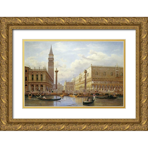 A View of The Piazzetta With The Doges Palace From The Bacino, Venice Gold Ornate Wood Framed Art Print with Double Matting by Corrodi, Salomon