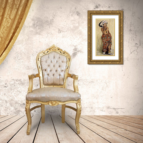 Indian With Blanket Gold Ornate Wood Framed Art Print with Double Matting by Couse, Eanger Irving