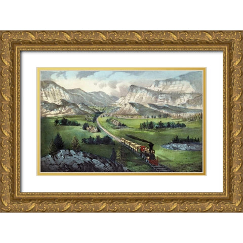 The Great West Gold Ornate Wood Framed Art Print with Double Matting by Currier and Ives