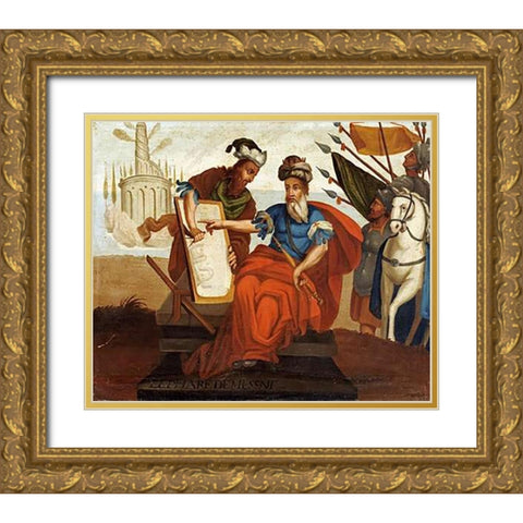The Lighthouse of Alexandria. The Wonders of The Ancient World Gold Ornate Wood Framed Art Print with Double Matting by School, Cuzco