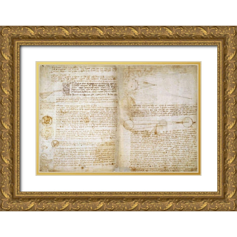 The Codex Hammer Pages 48-51 Gold Ornate Wood Framed Art Print with Double Matting by Da Vinci, Leonardo