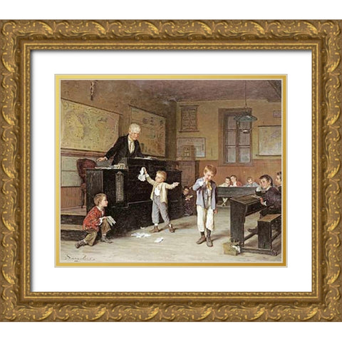 The School Room Gold Ornate Wood Framed Art Print with Double Matting by Dargelas, Andre Henri