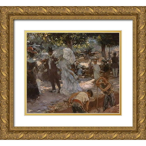 La Promenade Gold Ornate Wood Framed Art Print with Double Matting by De Latouche, Gaston