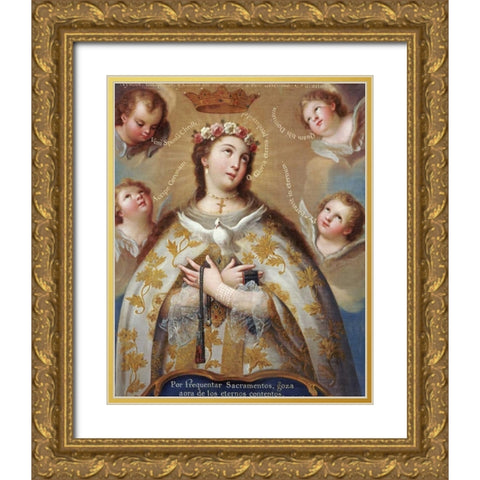 Coronation of The Virgin Gold Ornate Wood Framed Art Print with Double Matting by De Paez, Jose