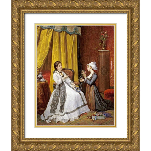 Flowers For The Lady Gold Ornate Wood Framed Art Print with Double Matting by De Pinelli, Auguste