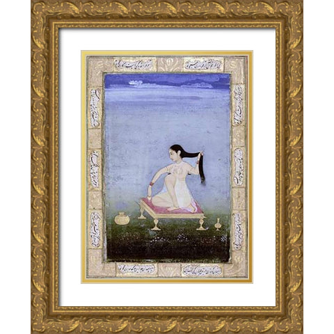 A Woman at Her Toilet Gold Ornate Wood Framed Art Print with Double Matting by Deccan