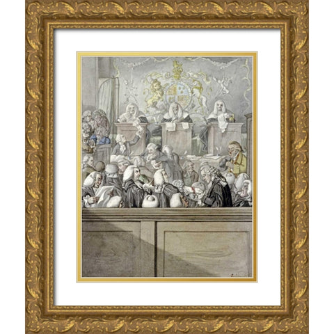 The Lawyers All Alive In Westminster Hall Gold Ornate Wood Framed Art Print with Double Matting by Dighton, Robert