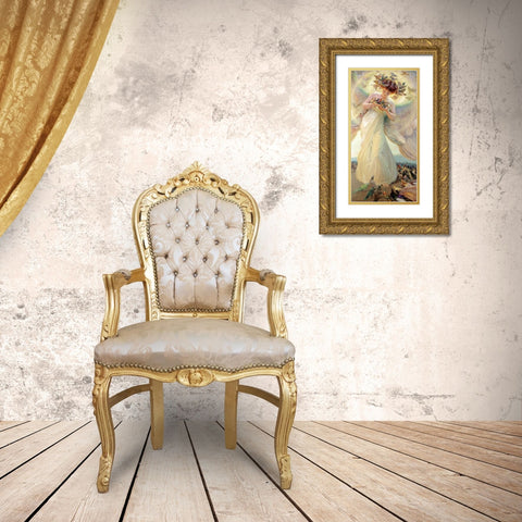 The Angel of The Birds Gold Ornate Wood Framed Art Print with Double Matting by Dvorak, Franz