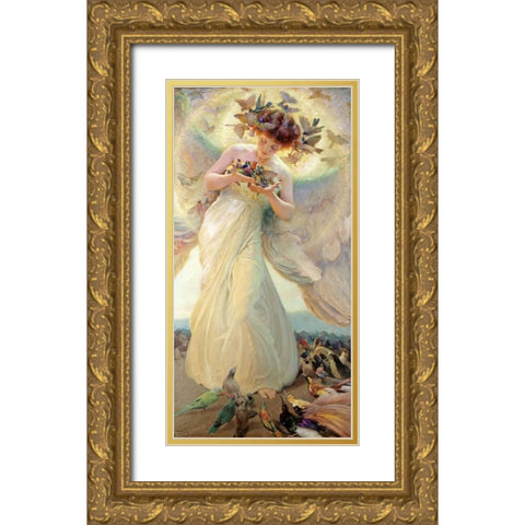 The Angel of The Birds Gold Ornate Wood Framed Art Print with Double Matting by Dvorak, Franz
