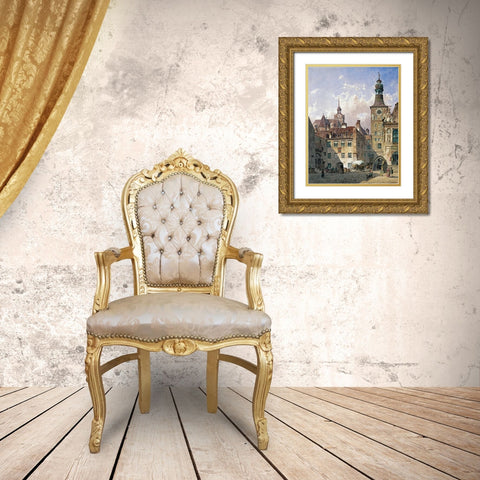 The Old Town Hall, Munich Gold Ornate Wood Framed Art Print with Double Matting by Eibner, Friedrich