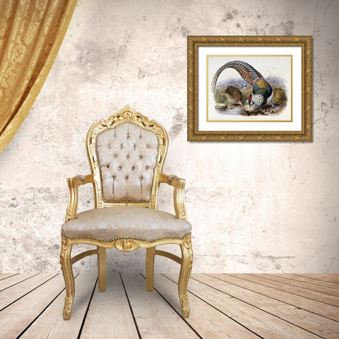 Family of Pheasants Gold Ornate Wood Framed Art Print with Double Matting by Elliot, Daniel Giraud