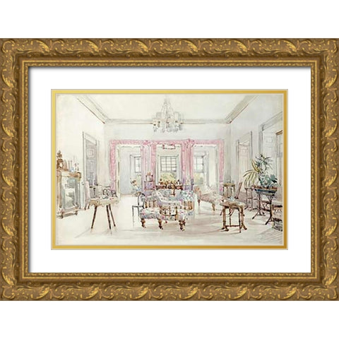 The Drawing Room of Queens House, Barbados, 1880 Gold Ornate Wood Framed Art Print with Double Matting by Grimston Fawkes, Col. Lionel