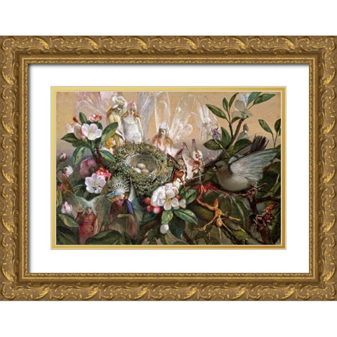 Fairies Round a Birds Nest - The Distressed Mother Gold Ornate Wood Framed Art Print with Double Matting by Fitzgerald, John Anster