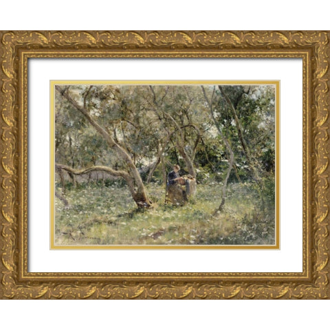 In The Orchard Gold Ornate Wood Framed Art Print with Double Matting by Fontana, Roberto