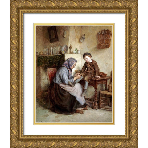 Worn Through Gold Ornate Wood Framed Art Print with Double Matting by Frere, Edouard
