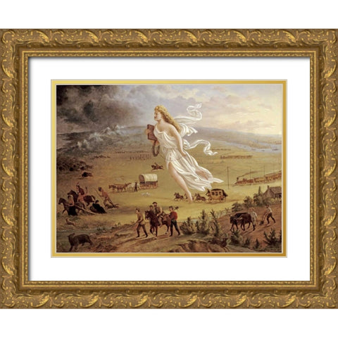 American Progress Gold Ornate Wood Framed Art Print with Double Matting by Gast, John
