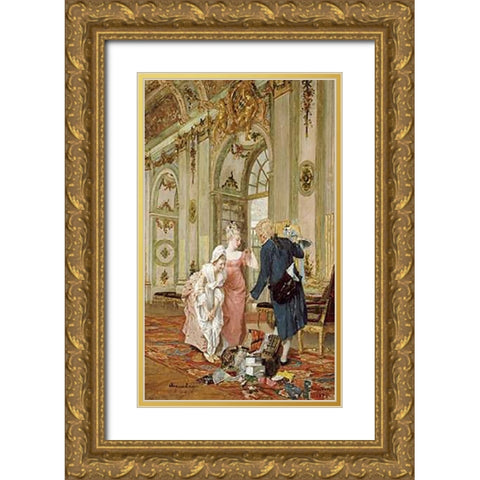 The Visiting Salesman Gold Ornate Wood Framed Art Print with Double Matting by Geiger, Caspar Augustin