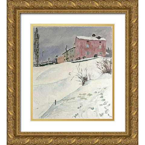 La Casa Rossa Gold Ornate Wood Framed Art Print with Double Matting by Giacometti, Giovanni