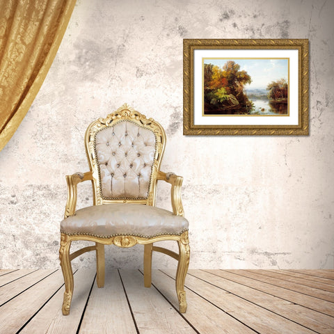 Indian Summer Gold Ornate Wood Framed Art Print with Double Matting by Gignoux, Francois Regis